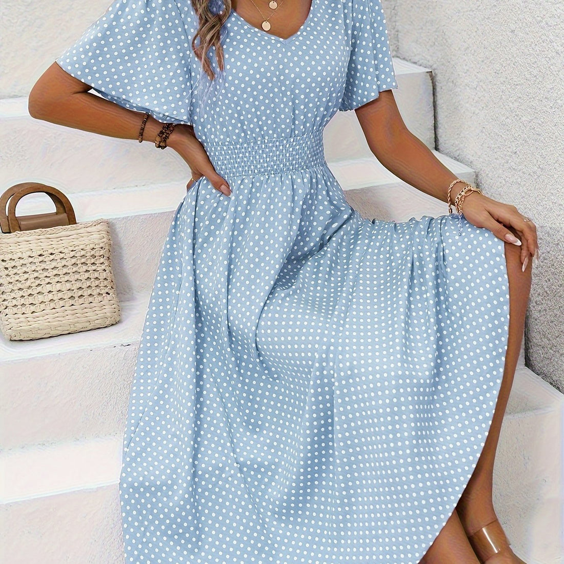 Maëva™ | Robe midi chic à pois roses