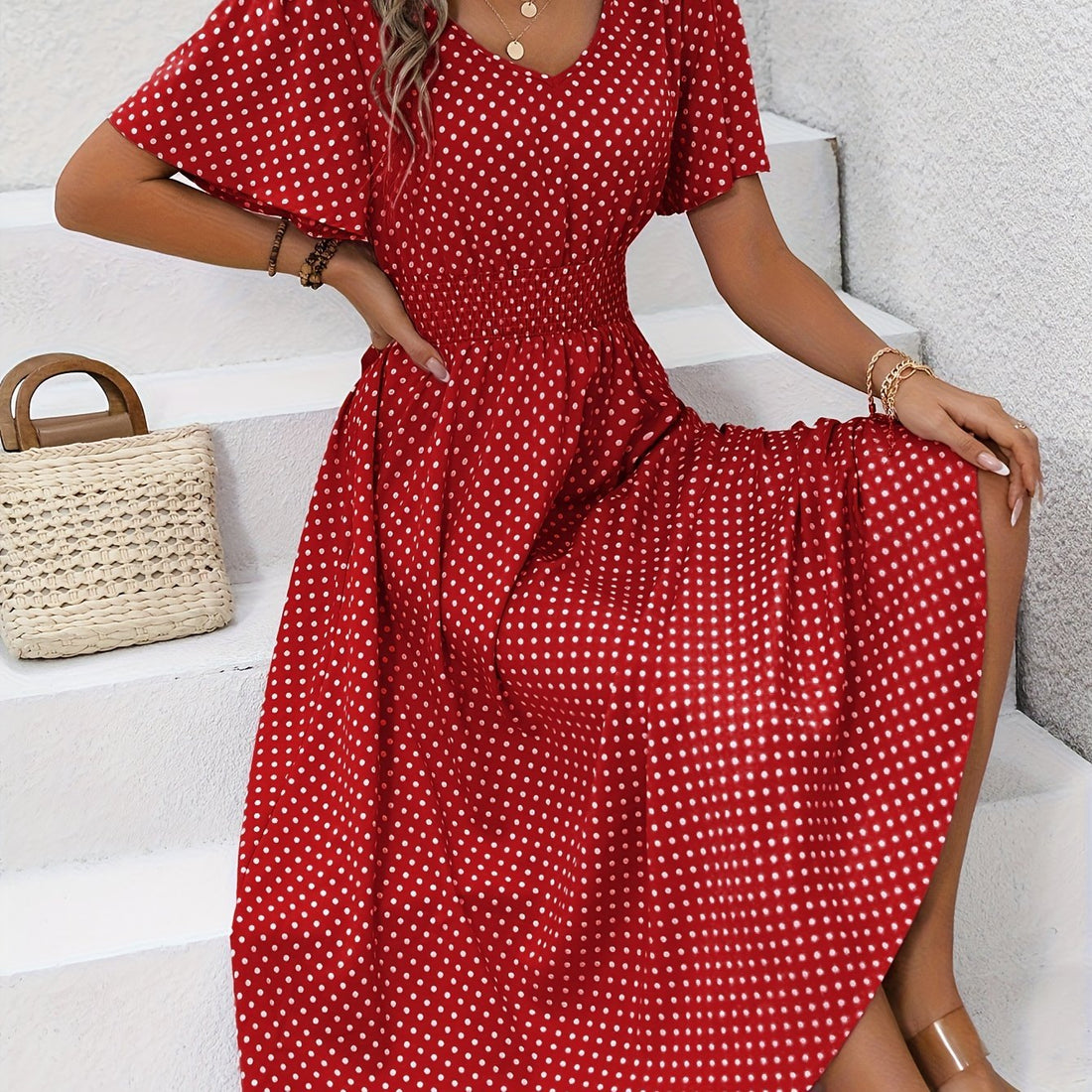 Maëva™ | Robe midi chic à pois roses