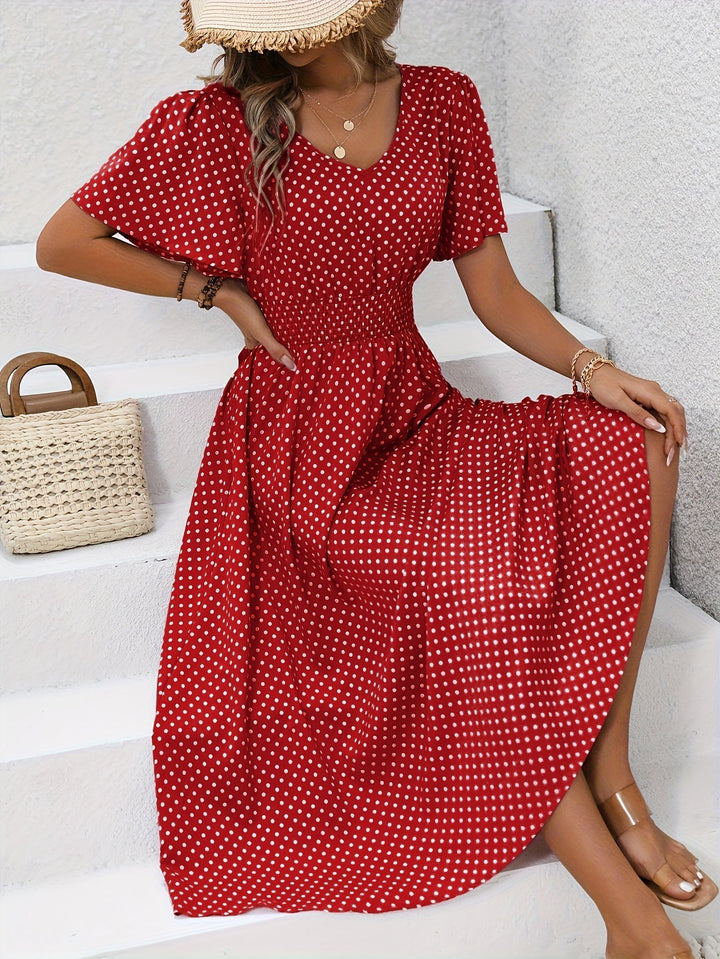 Maëva™ | Robe midi chic à pois roses