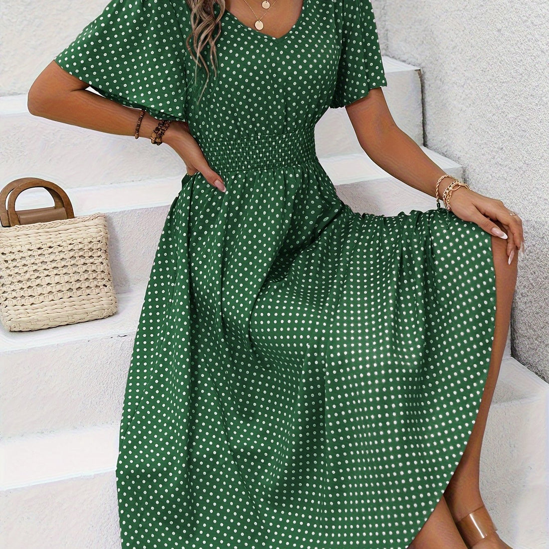 Maëva™ | Robe midi chic à pois roses