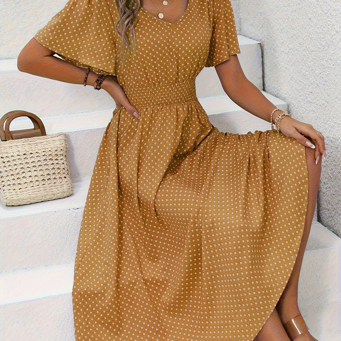 Maëva™ | Robe midi chic à pois roses