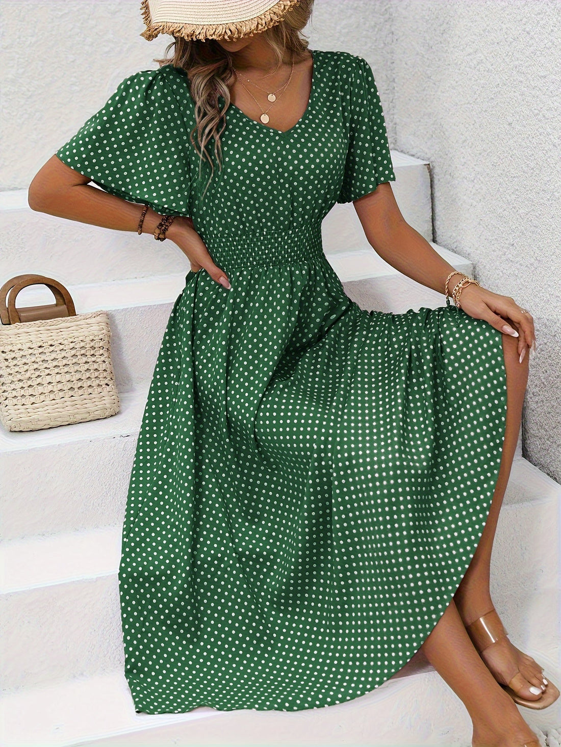 Maëva™ | Robe midi chic à pois roses