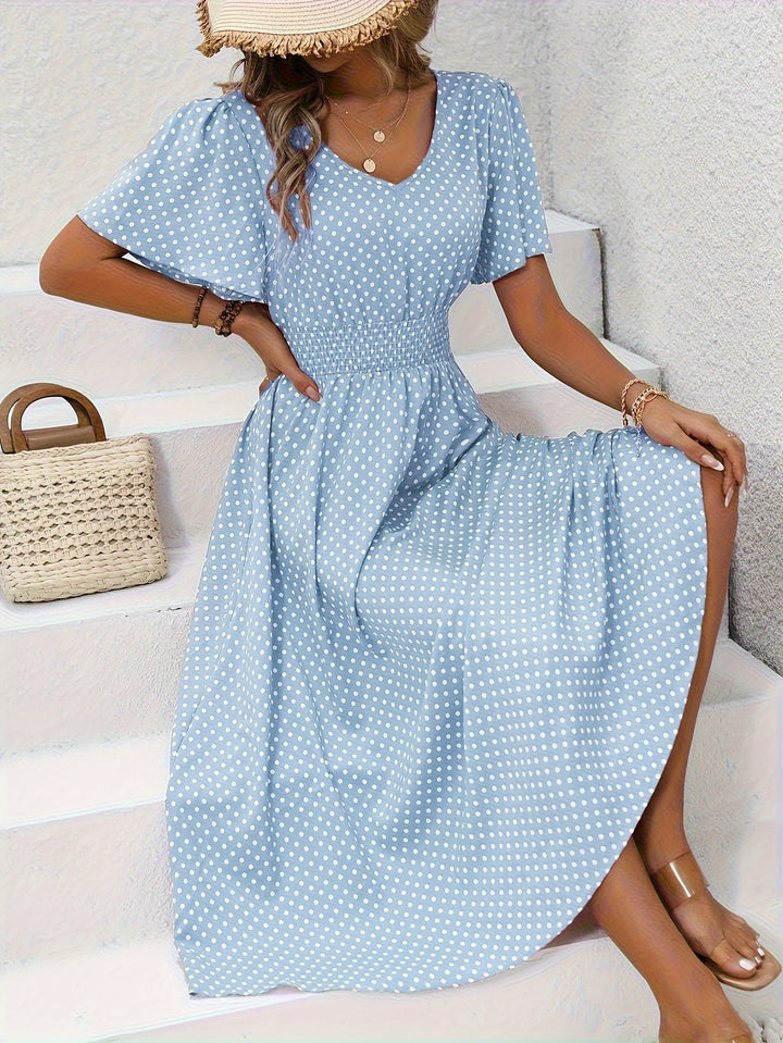 Maëva™ | Robe midi chic à pois roses