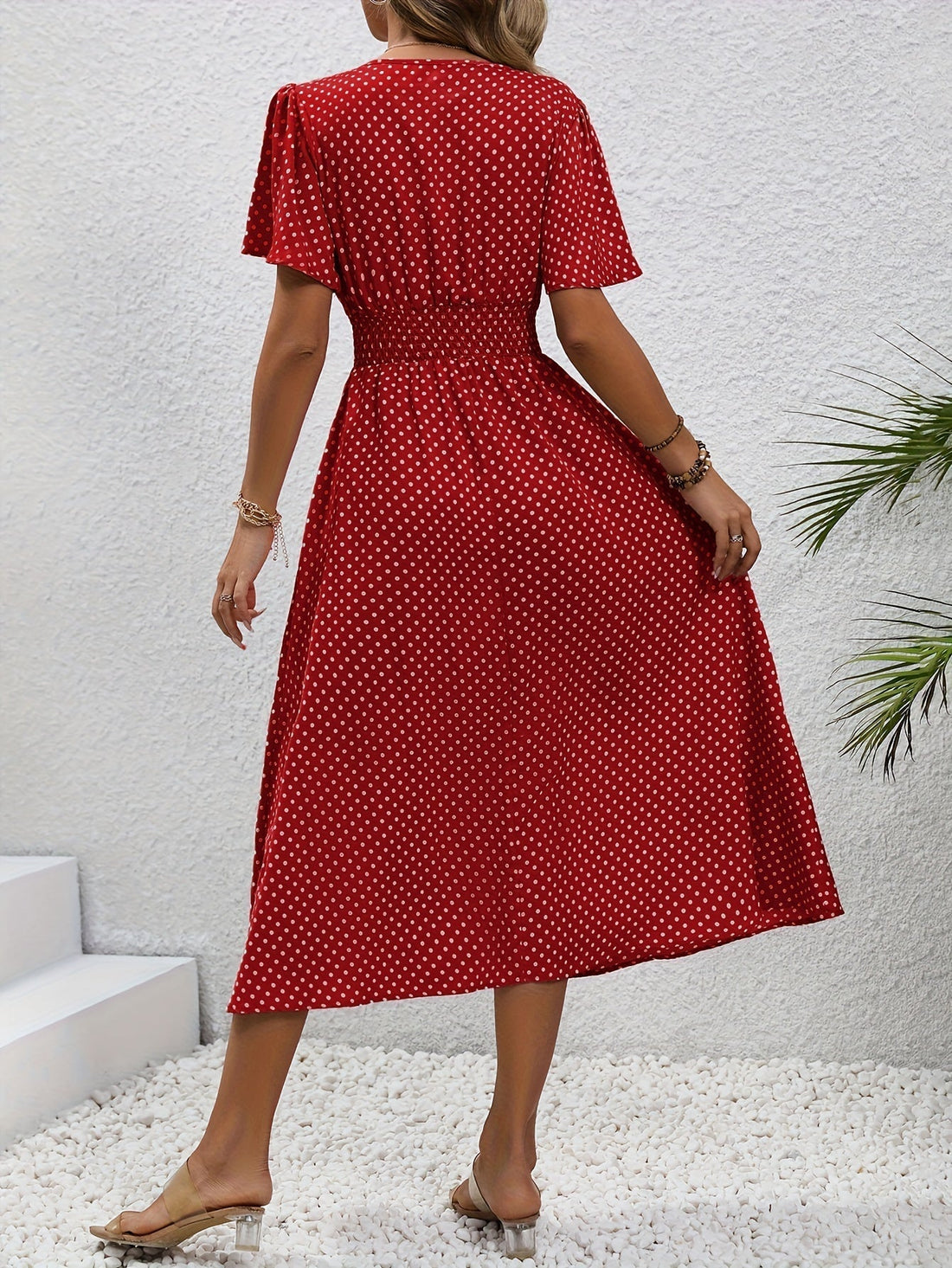 Maëva™ | Robe midi chic à pois roses